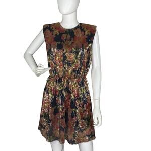 Zara Mini Dress Blouson Sleeveless Floral Sequined Missing Belt Glam Size S